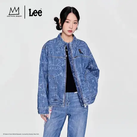 【Basquiat联名】Lee24春季新品舒适版中蓝色镭射满印女夹克外套图片