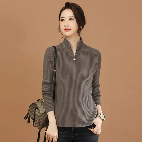韩潮袭人立领长袖套头针织衫女2024春季新款修身显瘦休闲上衣图片