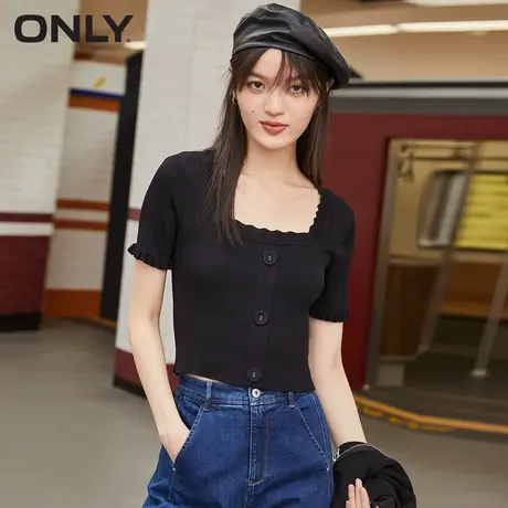 ONLY奥莱冬季新款木耳边短袖套头修身设计感短款针织衫女商品大图