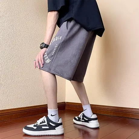 潮流麂皮绒短裤男夏季薄款外穿篮球2023新款宽松直筒休闲运动裤子商品大图