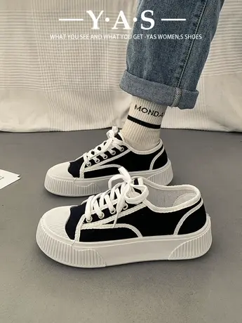 爆款厚底小白帆布板鞋女春秋ins潮2024年新款小众百搭休闲运动鞋商品大图