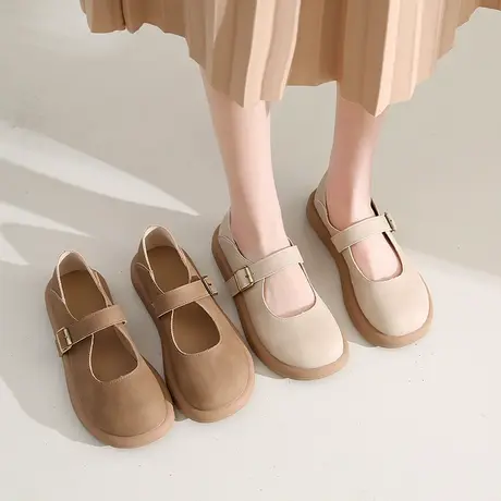 美拉德浅口单鞋女一字扣带小皮鞋2024新款鞋子春夏平底玛丽珍女鞋商品大图