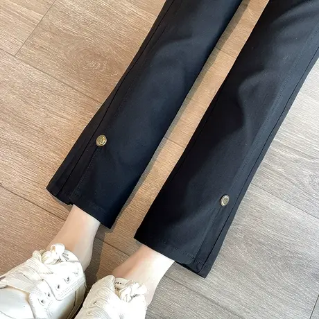 外穿开叉窄版烟管裤女春夏新款高腰九分小个子宽松显瘦法棍直筒裤商品大图