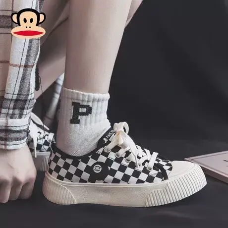 大嘴猴女鞋2023年春季新款春秋款棋盘格鞋子小众百搭软底帆布鞋商品大图