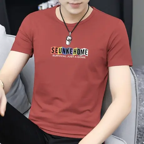 莫代尔冰丝t恤男士短袖速干凉感圆领上衣服潮流夏季半袖印花体恤商品大图