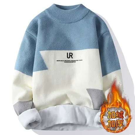 秋冬季毛衣男加绒加厚半高领男生针织打底衫保暖宽松休闲内搭线衣商品大图