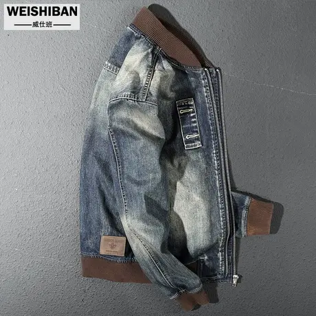 春秋季牛仔外套男复古宽松休闲棒球领牛仔衣机车大码夹克上衣潮男商品大图