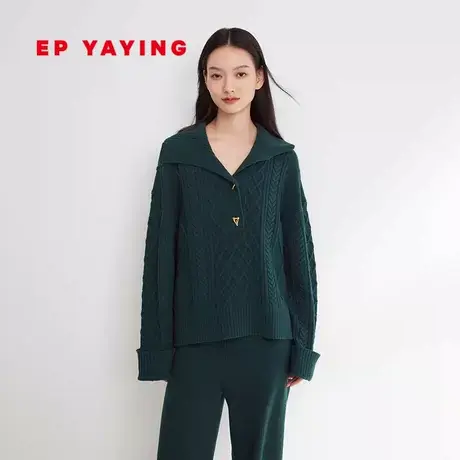 EP雅莹女装 美利奴羊毛翻领宽松毛针织衫 2023秋季新款9513A商品大图