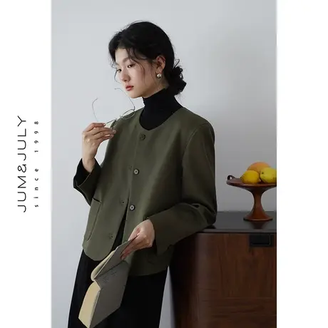 嘉茱莉2023秋季新款短款小香风外套女小个子圆领短外套上衣复古感商品大图