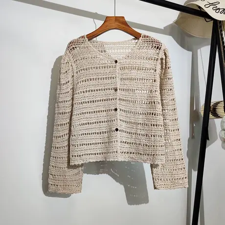 钩花镂空针织开衫女春夏新款韩版吊带裙子外搭短款空调上衣防晒衫图片