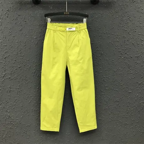 个性休闲高腰贴标牛仔裤欧货2023春夏新款显瘦宽松九分小脚哈伦裤图片