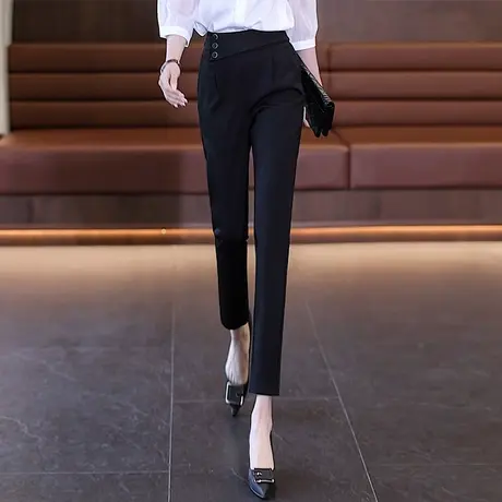 黑色烟管裤女2023新款夏季薄款显瘦直筒裤韩版时尚九分修身休闲裤商品大图