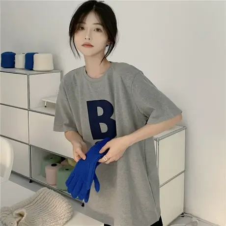 短袖t恤女大码洋气半袖设计感小众宽松韩版bf慵懒风ins超火上衣服商品大图