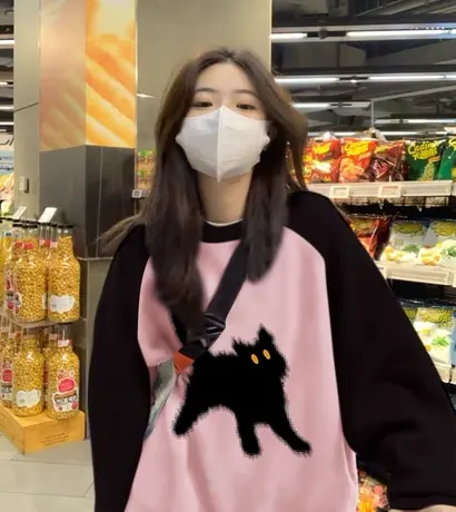 插肩袖圆领卫衣女春秋薄款小众设计感oversize慵懒风宽松无帽上衣商品大图