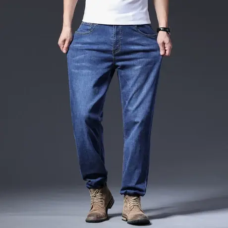 冬款大码牛仔裤男弹力宽松高腰休闲秋冬长裤肥佬深裆胖子粗腿阔腿图片