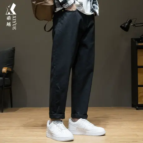 希越纯色秋冬休闲裤男士秋季宽松大码加绒直筒男裤工装哈伦九分裤商品大图