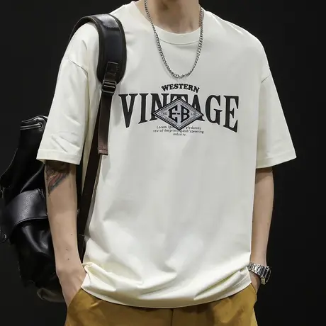 美式重磅短袖t恤男士夏季宽松大码潮牌2023新款纯棉男装体恤男款商品大图