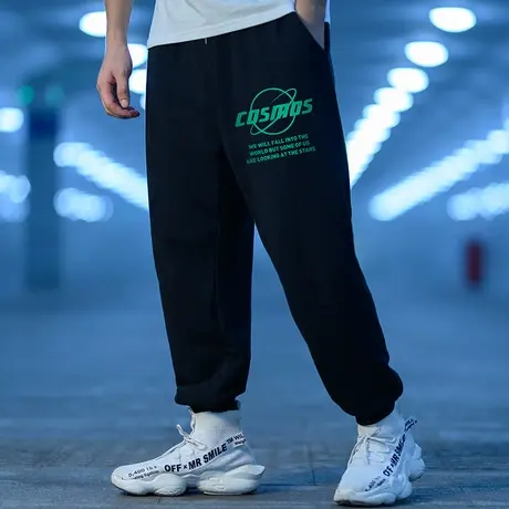 纯棉卫裤男秋冬季宽松加绒加厚束脚篮球休闲长裤加肥加大码运动裤商品大图