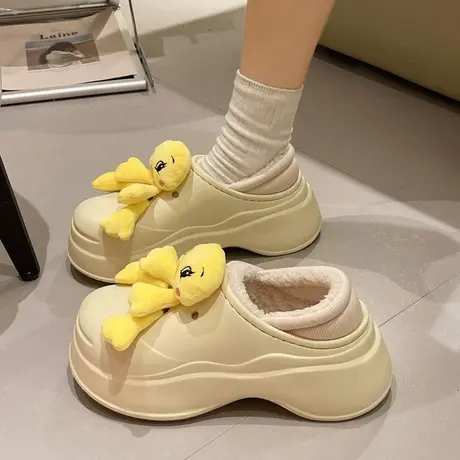 厚底棉拖鞋女2023秋冬季新款加绒加厚保暖室内家居防滑可外穿棉鞋商品大图