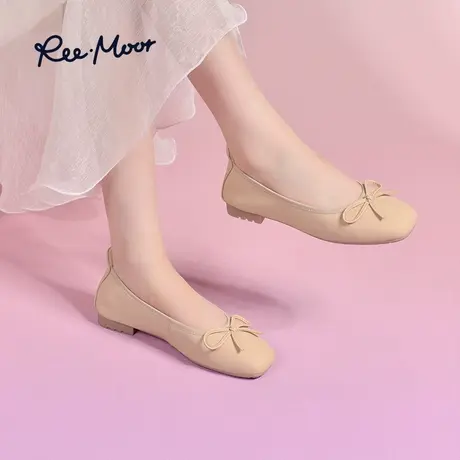 REEMOOR睿慕23秋新款蝴蝶结蛋卷鞋羊皮软底平底浅口单鞋豆豆鞋女商品大图