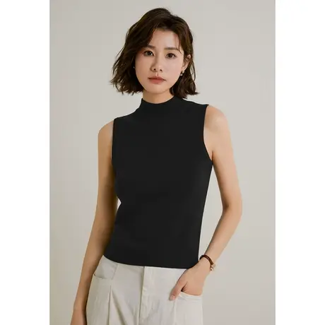 弥古黑色半高领针织背心女内搭2024新款夏季外穿打底无袖坎肩上衣图片