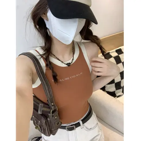 带胸垫吊带运动背心女夏季衬衫内搭外穿辣妹修身无袖短款打底上衣商品大图