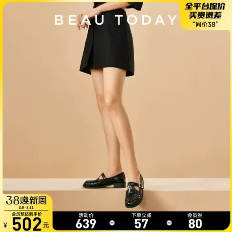 BeauToday厚底乐福鞋女复古英伦风小皮鞋法式玛丽珍鞋一字扣单鞋图片
