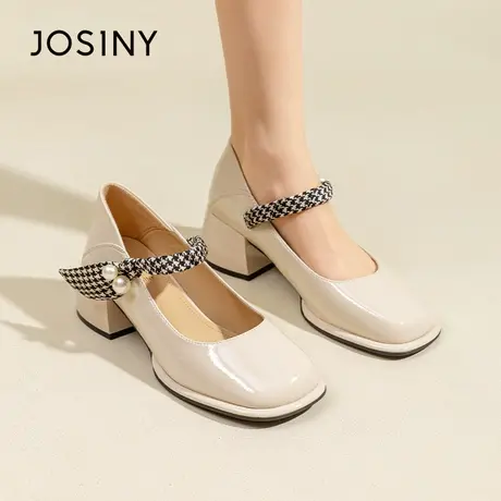 Josiny/卓诗尼小皮鞋2023秋季新款法式方头粗跟仙女气质玛丽珍鞋商品大图