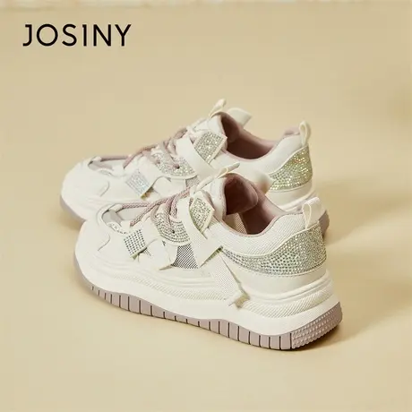 Josiny/卓诗尼休闲板鞋女2024春季新款拼色潮酷溶解底舒适小白鞋商品大图