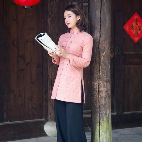 筠雅唐装棉服女款冬季改良旗袍小棉袄加厚粉色中式棉衣中国风女装商品大图