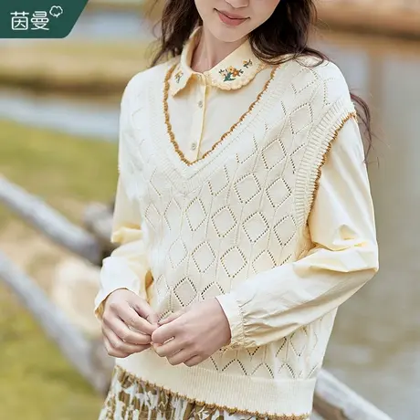 茵曼针织套头毛衣女2023秋新款宽松百搭叠穿无袖背心坎肩上衣外搭图片