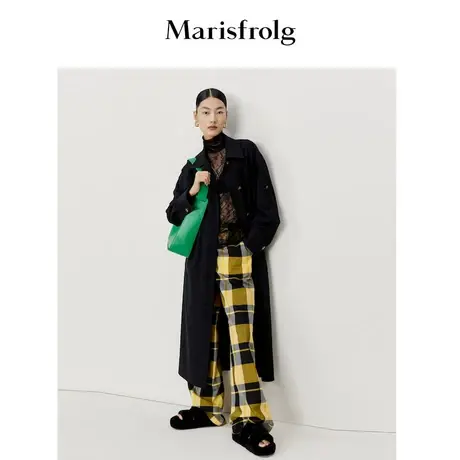 【羊毛】玛丝菲尔春季新款黑色帅气风衣长款英伦风外套商品大图