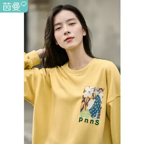 茵曼圆领卫衣女秋冬装新款休闲长袖t恤运动宽松内搭套头衫图片