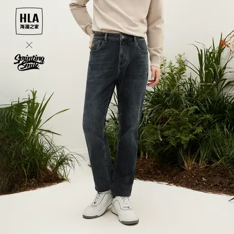 HLA/海澜之家磨毛牛仔裤2023秋冬新款洗水工艺五袋款长裤男商品大图