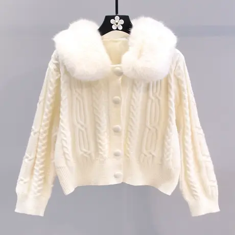 小香风麻花毛衣外套女秋冬2023年新款日系短款高级感洋气针织开衫图片