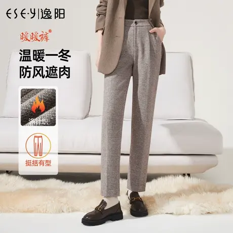 逸阳轻奢系列加厚毛呢西装裤女2023冬季新款直筒宽松高腰显瘦西裤商品大图
