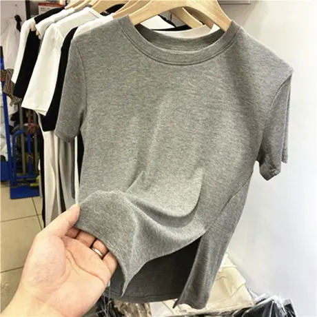 欧货正肩短袖T恤女2023夏装新款设计感下摆开叉半袖体恤上衣ins潮图片