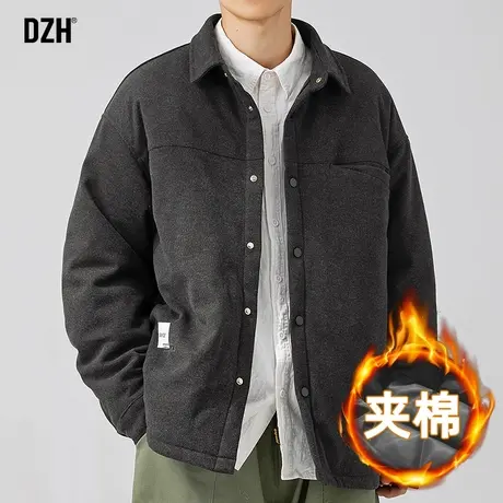 男士日系复古保暖夹棉衬衫男冬季高级感灰色加厚衬衣外套2023新款商品大图