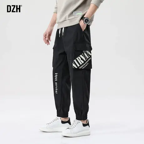 男士黑色工装裤男束脚宽松潮牌裤子春夏休闲裤2023新款九分裤男裤商品大图