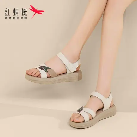 红蜻蜓软底女士平底中老年妈妈凉鞋女款2025新款夏季外穿夏天真皮商品大图
