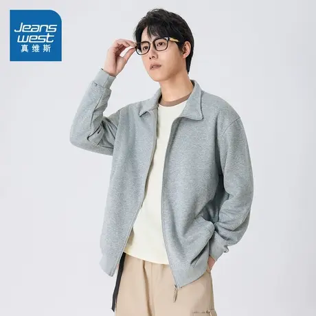 LE真维斯男女同款2025新款纯色翻领开衫宽松2025春季新款衣服男商品大图