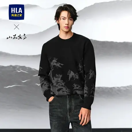 HLA/海澜之家山不在高宽松长袖针织衫24秋季新宽松圆领套头毛衣男图片