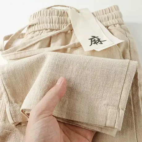 亚麻裤男夏季薄款透气棉麻裤子2025新款休闲裤直筒宽松男裤九分裤商品大图