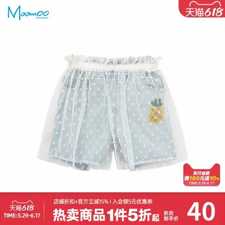 美特斯邦威童装时尚夏女童短裤亲肤透气舒适潮流拼接网纱牛仔短裤商品大图
