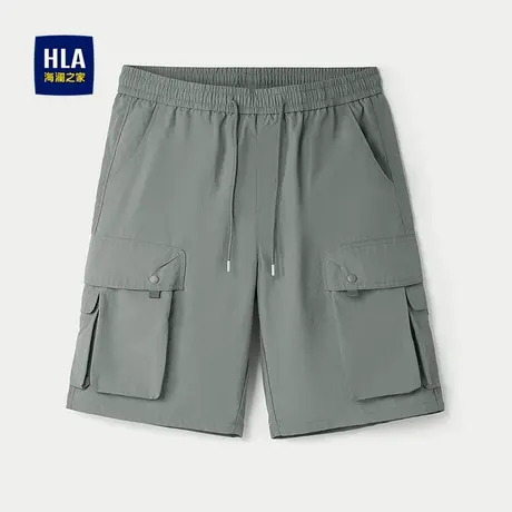 HLA/海澜之家宽松休闲中裤2025春夏新款立体风琴袋中腰五分裤男商品大图