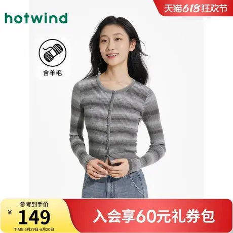 热风针织衫2025年春季新款女士渐变针织衫圆领修身内搭打底衫长袖商品大图