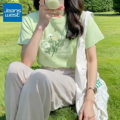 KWV真维斯短袖女t恤夏2025新款今年流行漂亮上衣遮肚子显瘦打底衫商品大图