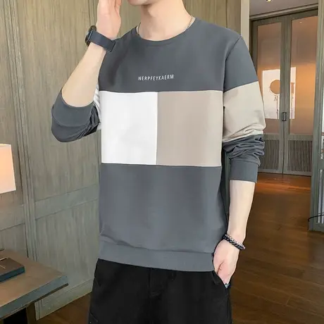 男装潮牌韩版潮流秋衣上衣打底衫加绒内搭男士春秋款圆领长袖t恤商品大图