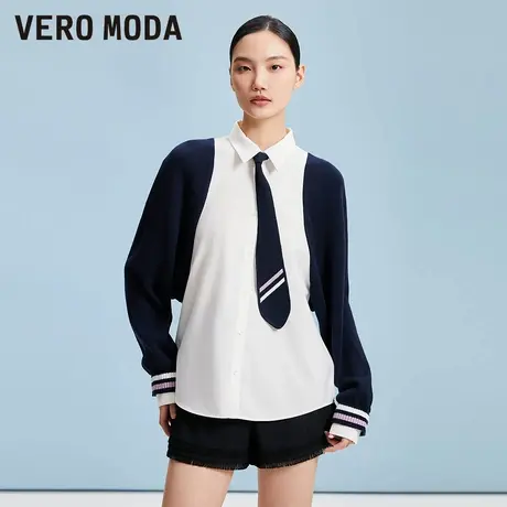 Vero Moda奥莱衬衫女夏秋新款休闲时尚拼接领带学院风上衣流行图片