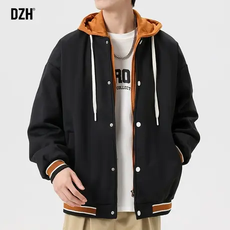 男生假两件连帽外套男春秋高级感痞帅男装2023新款休闲夹克衫宽松商品大图
